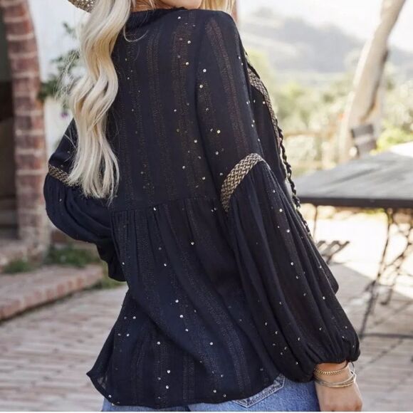 Lovestitch Blouse Embroidered Floral Sequin Velvet Fringe Tassel Size Medium - Picture 3 of 13